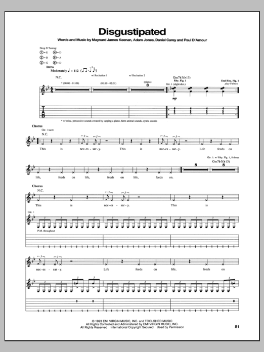 Tool Disgustipated Sheet Music Notes & Chords for Guitar Tab - Download or Print PDF