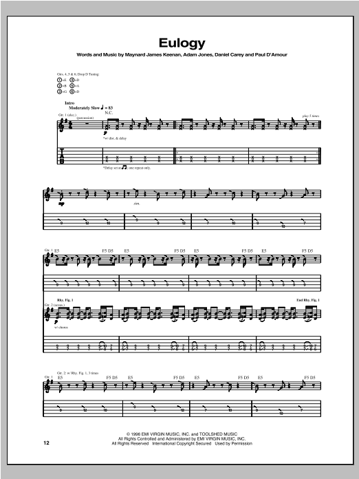 Tool Eulogy Sheet Music Notes & Chords for Guitar Tab - Download or Print PDF