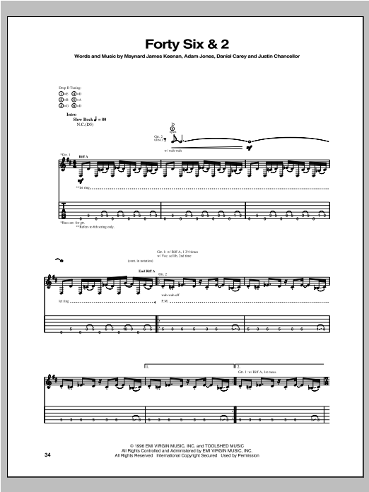 Tool Forty Six & 2 Sheet Music Notes & Chords for Guitar Tab - Download or Print PDF Tool Forty Six & 2 Sheet Music Notes & Chords for Guitar Tab - Download or Print PDF