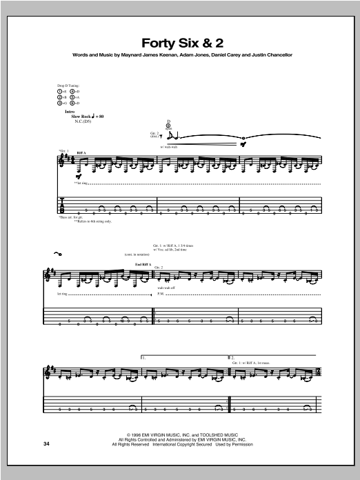 Tool Forty Six & 2 Sheet Music Notes & Chords for Guitar Tab - Download or Print PDF