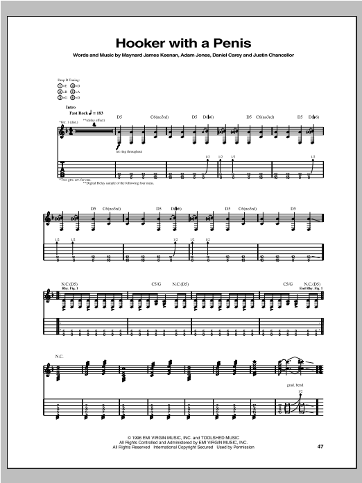 Tool Hooker With A Penis Sheet Music Notes & Chords for Guitar Tab - Download or Print PDF