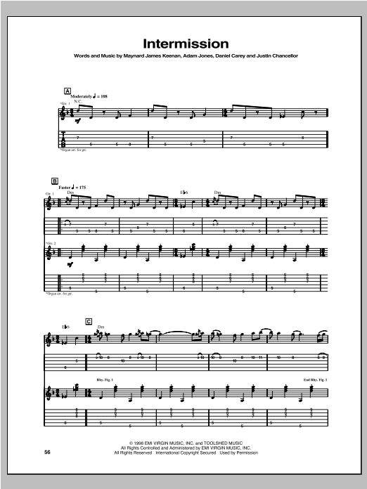 Tool Intermission Sheet Music Notes & Chords for Guitar Tab - Download or Print PDF