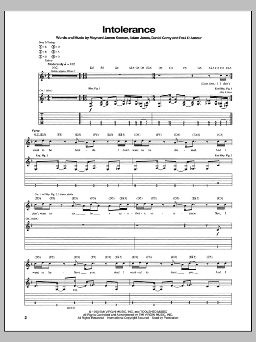 Tool Intolerance Sheet Music Notes & Chords for Guitar Tab - Download or Print PDF