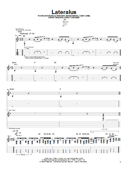 Tool Lateralus sheet music notes and chords. Download Printable PDF.