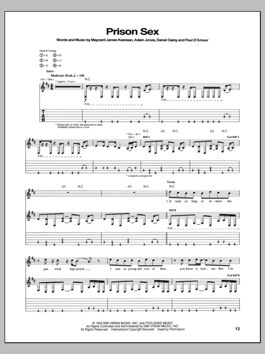 Tool Prison Sex Sheet Music Notes & Chords for Guitar Tab - Download or Print PDF