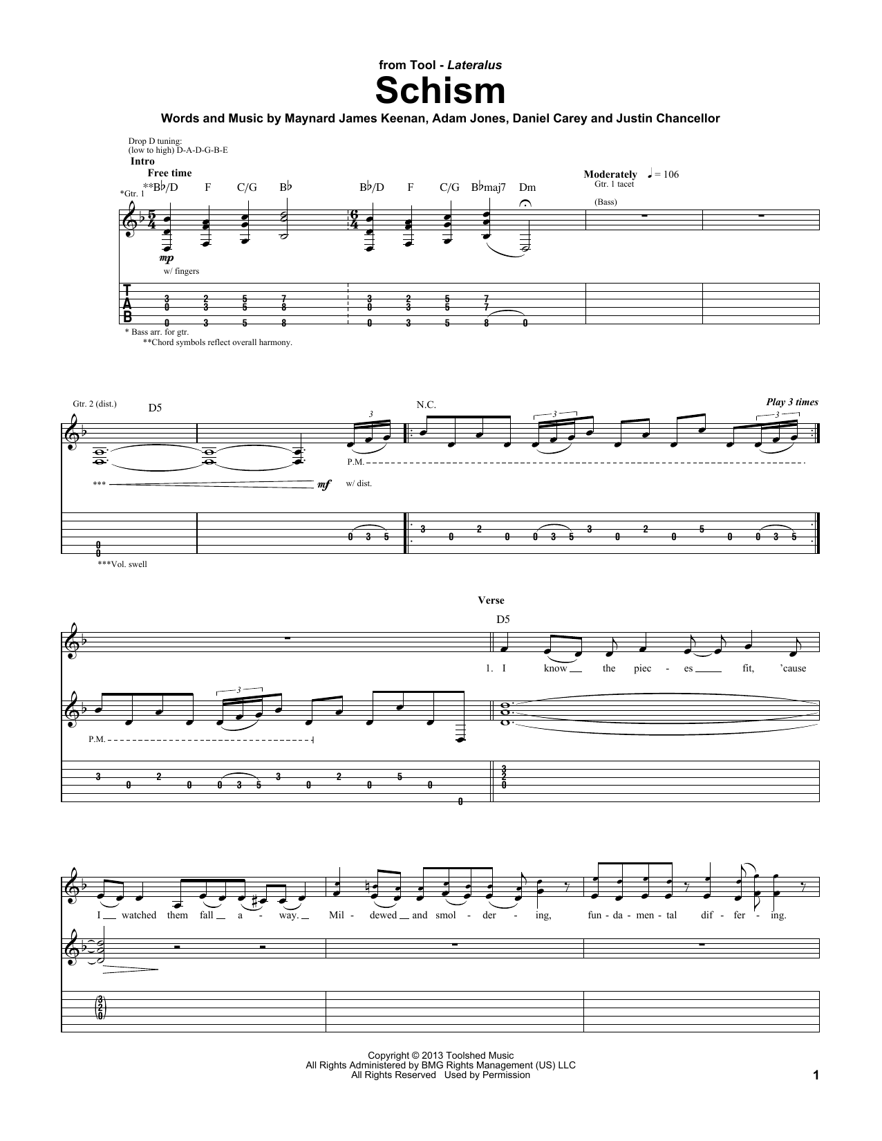 Tool Schism Sheet Music Notes & Chords for Easy Bass Tab - Download or Print PDF