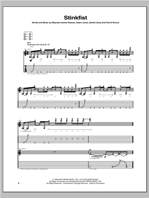 Tool Stinkfist Sheet Music Notes & Chords for Guitar Tab - Download or Print PDF