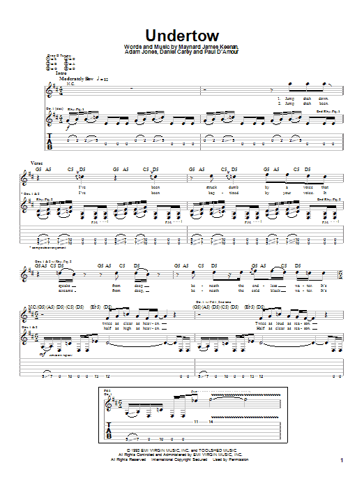 Tool Undertow Sheet Music Notes & Chords for Guitar Tab - Download or Print PDF