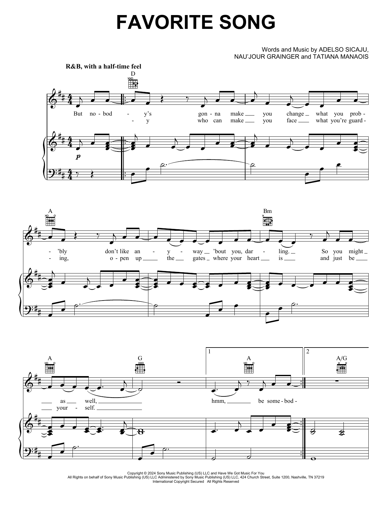 Toosii Favorite Song Sheet Music Notes & Chords for Piano, Vocal & Guitar Chords (Right-Hand Melody) - Download or Print PDF