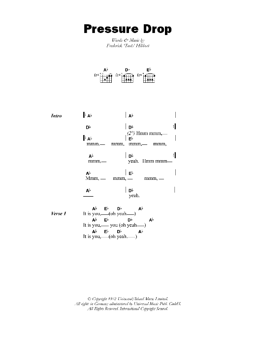 Toots & The Maytals Pressure Drop Sheet Music Notes & Chords for Lyrics & Chords - Download or Print PDF