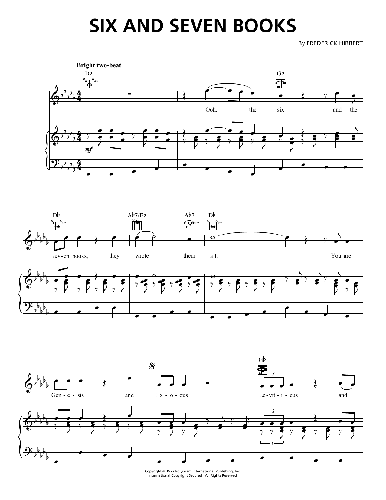 Toots & The Maytals Six And Seven Books Sheet Music Notes & Chords for Piano, Vocal & Guitar Chords (Right-Hand Melody) - Download or Print PDF