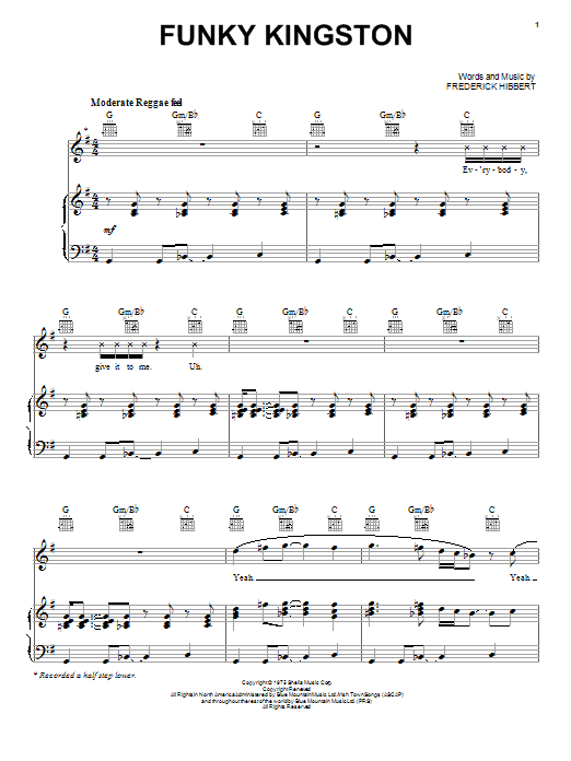 Toots and The Maytals Funky Kingston Sheet Music Notes & Chords for Piano, Vocal & Guitar (Right-Hand Melody) - Download or Print PDF