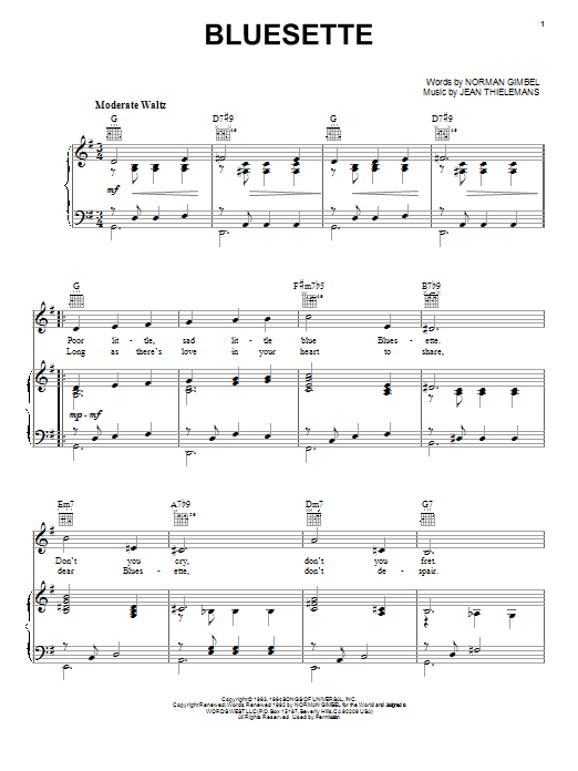Norman Gimbel Bluesette Sheet Music Notes & Chords for Organ - Download or Print PDF