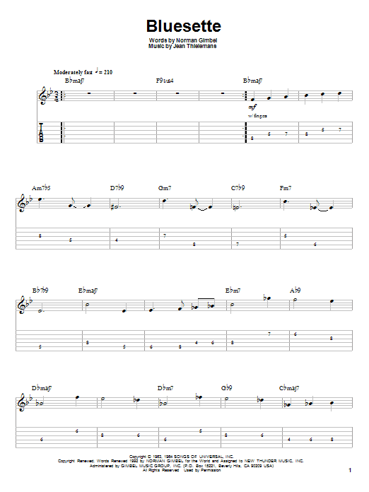 Toots Thielmans Bluesette Sheet Music Notes & Chords for Violin - Download or Print PDF