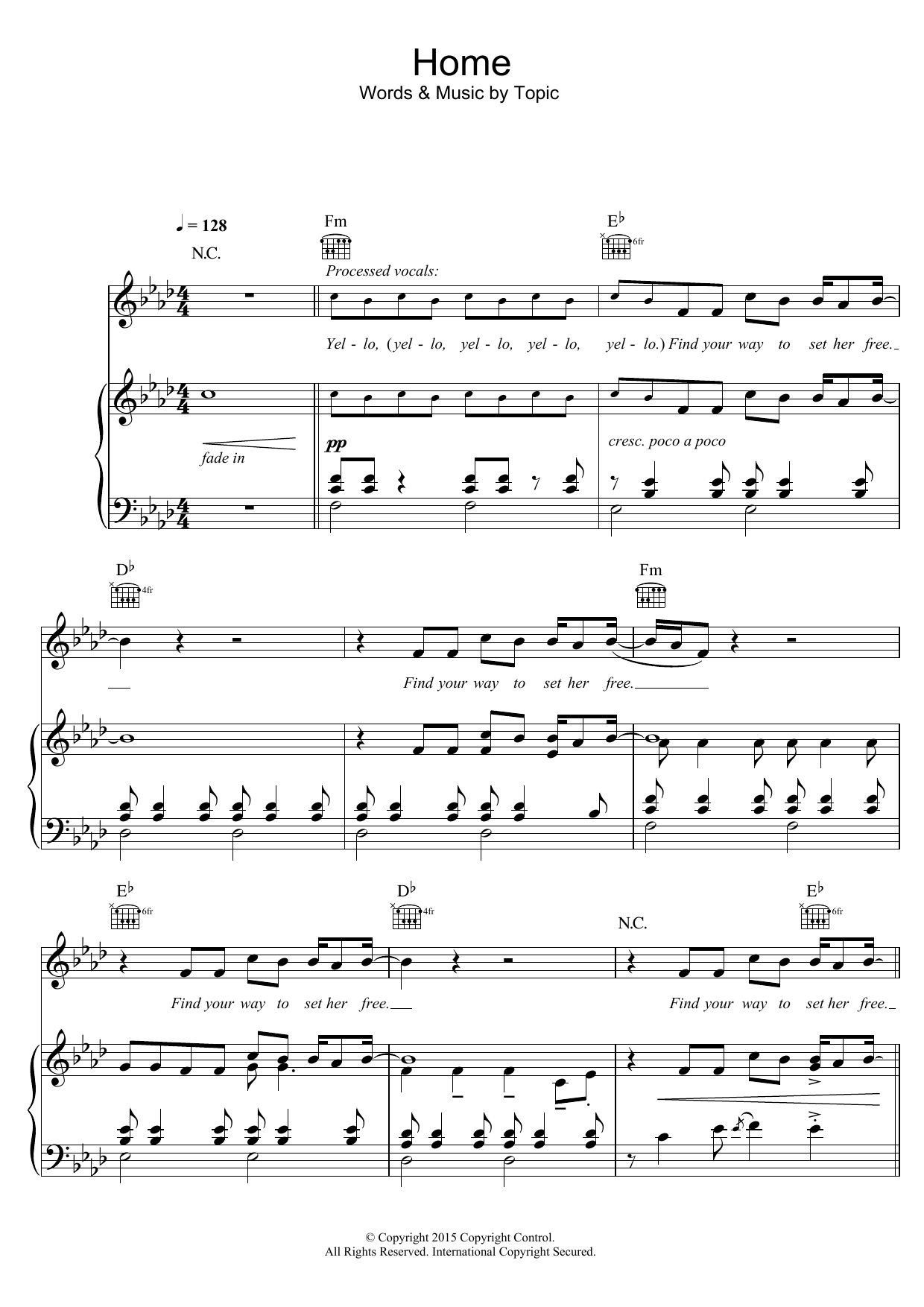 Topic Home (featuring Nico Santos) Sheet Music Notes & Chords for Piano, Vocal & Guitar (Right-Hand Melody) - Download or Print PDF