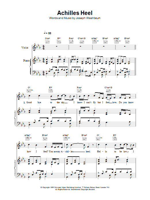 Toploader Achilles Heel Sheet Music Notes & Chords for Piano, Vocal & Guitar (Right-Hand Melody) - Download or Print PDF