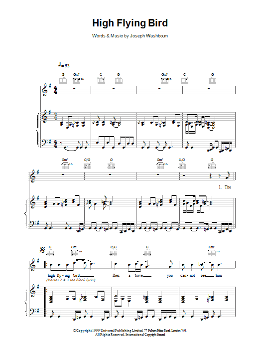Toploader High Flying Bird Sheet Music Notes & Chords for Piano, Vocal & Guitar - Download or Print PDF
