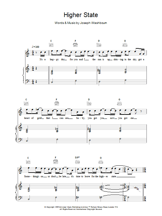 Toploader Higher State Sheet Music Notes & Chords for Piano, Vocal & Guitar - Download or Print PDF