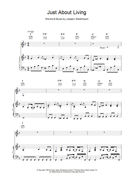 Toploader Just About Living Sheet Music Notes & Chords for Piano, Vocal & Guitar - Download or Print PDF