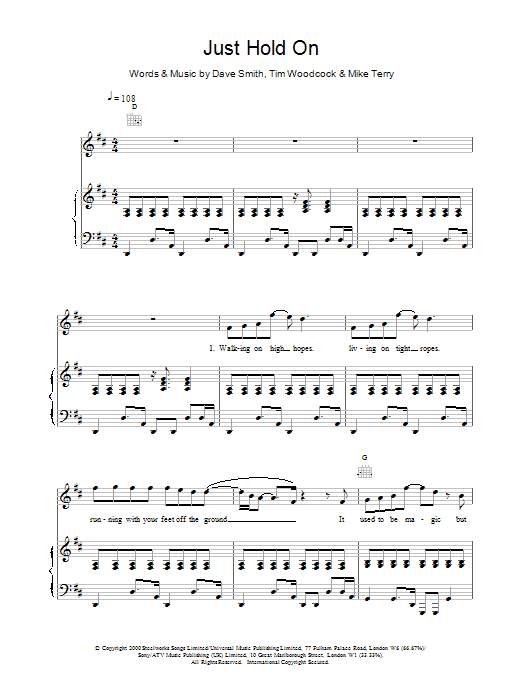 Toploader Just Hold On Sheet Music Notes & Chords for Piano, Vocal & Guitar - Download or Print PDF