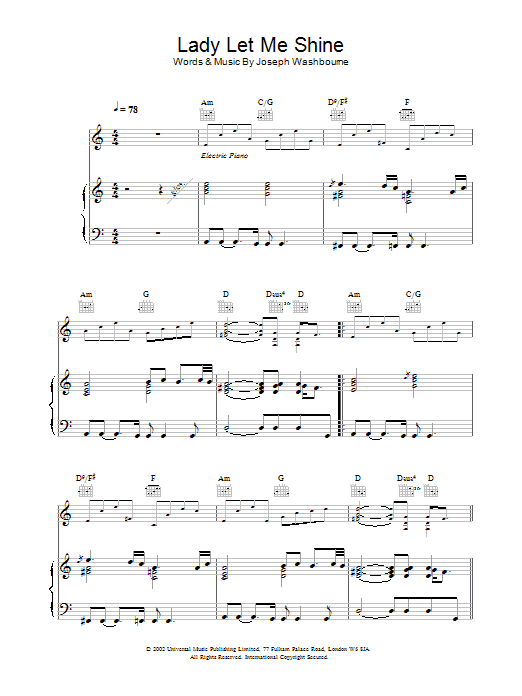 Toploader Lady Let Me Shine Sheet Music Notes & Chords for Piano, Vocal & Guitar - Download or Print PDF