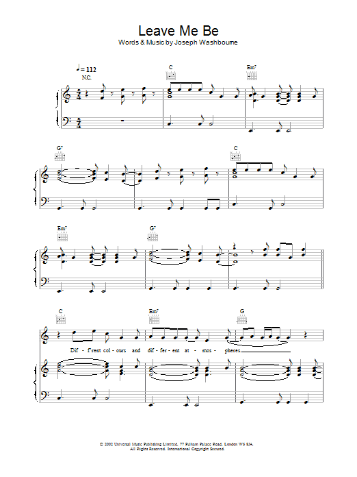 Toploader Leave Me Be Sheet Music Notes & Chords for Piano, Vocal & Guitar - Download or Print PDF