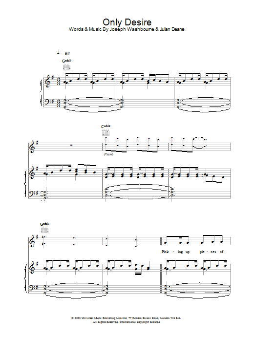 Toploader Only Desire Sheet Music Notes & Chords for Piano, Vocal & Guitar - Download or Print PDF