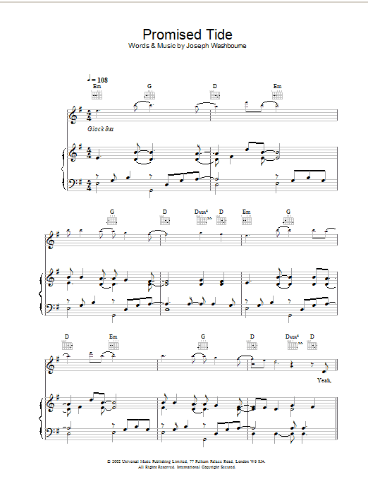 Toploader Promised Tide Sheet Music Notes & Chords for Piano, Vocal & Guitar - Download or Print PDF