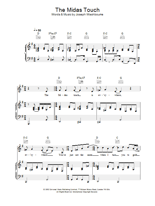 Toploader The Midas Touch Sheet Music Notes & Chords for Piano, Vocal & Guitar - Download or Print PDF