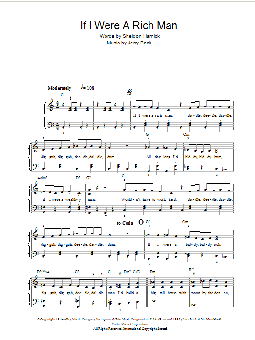 Topol If I Were A Rich Man (from Fiddler On The Roof) Sheet Music Notes & Chords for Flute - Download or Print PDF