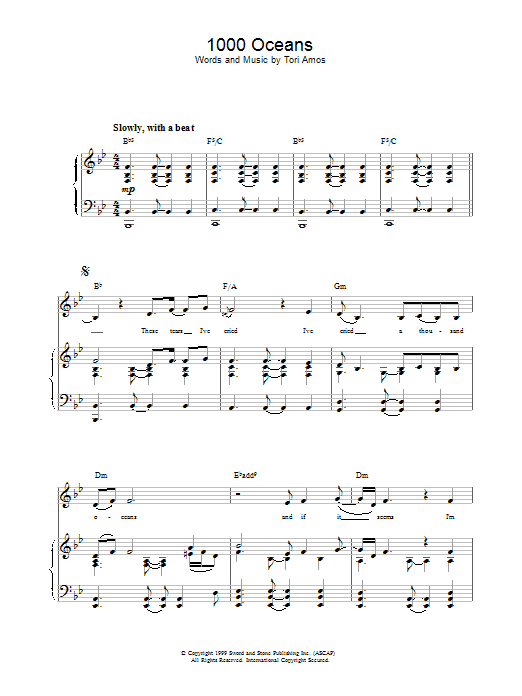 Tori Amos 1000 Oceans Sheet Music Notes & Chords for Piano, Vocal & Guitar (Right-Hand Melody) - Download or Print PDF