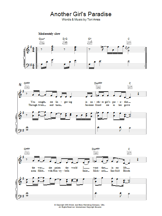 Tori Amos Another Girl's Paradise Sheet Music Notes & Chords for Piano, Vocal & Guitar (Right-Hand Melody) - Download or Print PDF