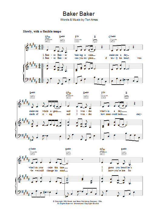 Tori Amos Baker Baker Sheet Music Notes & Chords for Piano, Vocal & Guitar (Right-Hand Melody) - Download or Print PDF