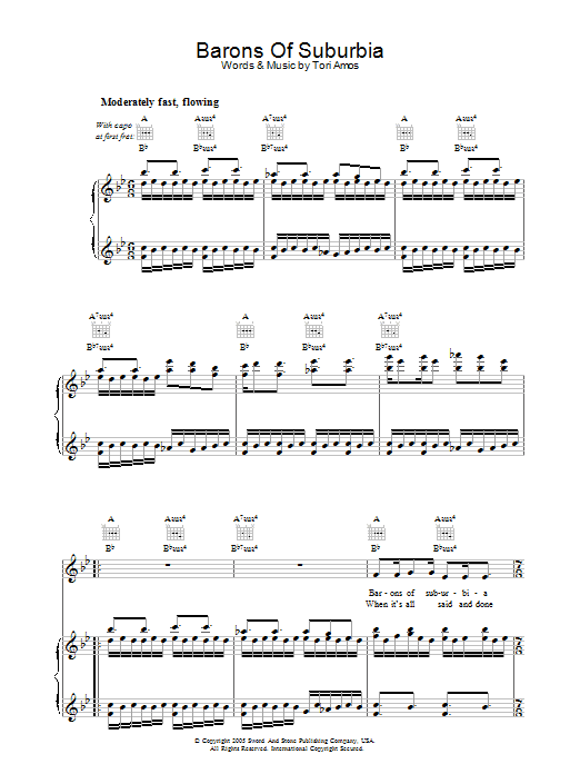 Tori Amos Barons Of Suburbia Sheet Music Notes & Chords for Piano, Vocal & Guitar - Download or Print PDF