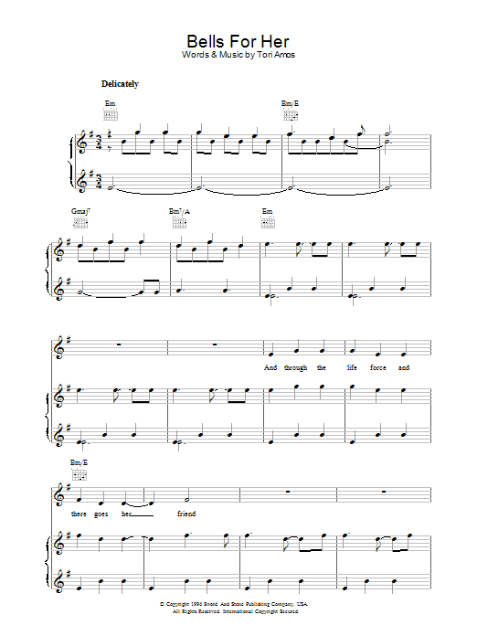 Tori Amos Bells For Her Sheet Music Notes & Chords for Piano, Vocal & Guitar (Right-Hand Melody) - Download or Print PDF