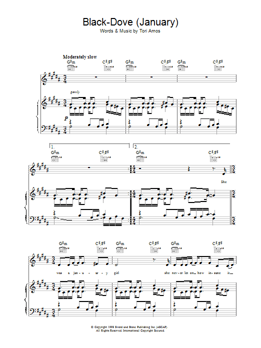 Tori Amos Black Dove (January) Sheet Music Notes & Chords for Piano, Vocal & Guitar - Download or Print PDF