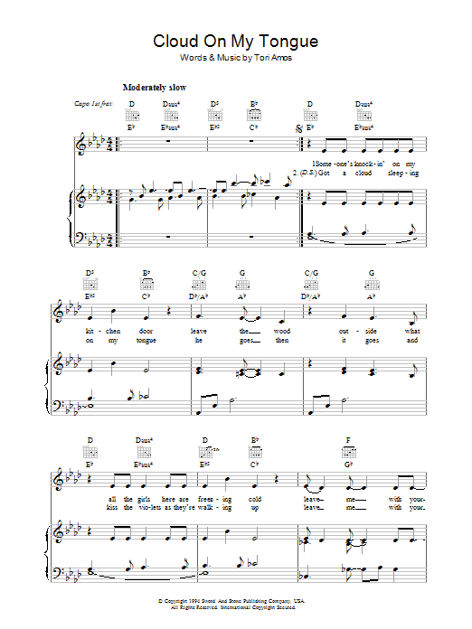 Tori Amos Cloud On My Tongue Sheet Music Notes & Chords for Piano, Vocal & Guitar (Right-Hand Melody) - Download or Print PDF