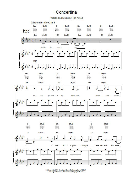 Tori Amos Concertina Sheet Music Notes & Chords for Piano, Vocal & Guitar (Right-Hand Melody) - Download or Print PDF