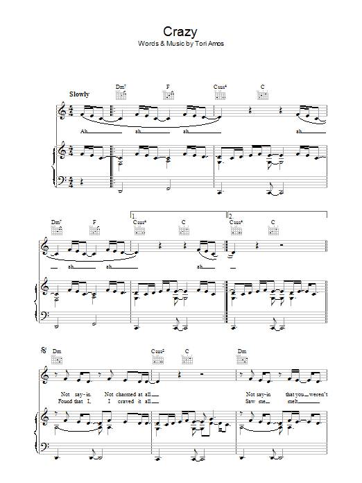 Tori Amos Crazy Sheet Music Notes & Chords for Piano, Vocal & Guitar (Right-Hand Melody) - Download or Print PDF