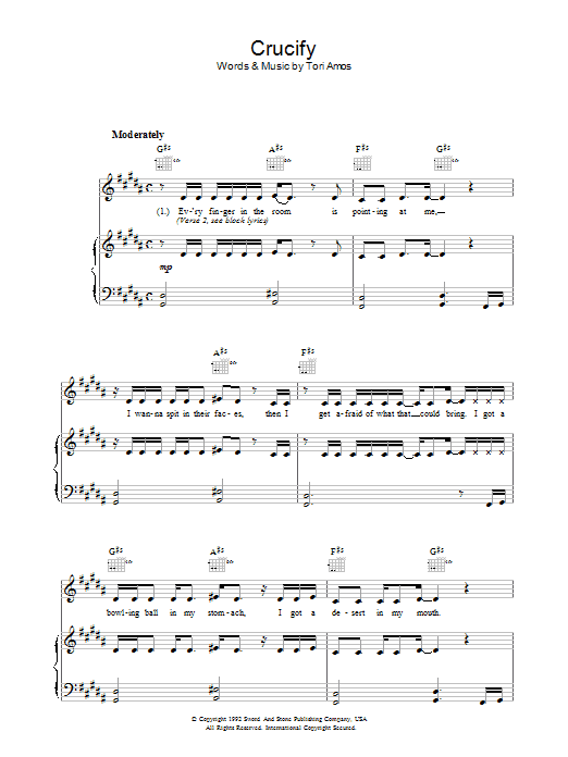 Tori Amos Crucify Sheet Music Notes & Chords for Lyrics & Chords - Download or Print PDF