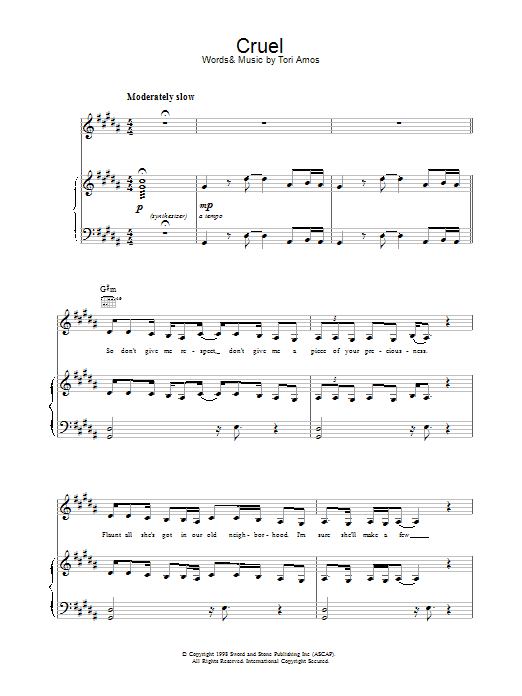 Tori Amos Cruel Sheet Music Notes & Chords for Piano, Vocal & Guitar (Right-Hand Melody) - Download or Print PDF