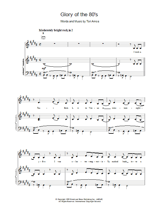 Tori Amos Glory of the 80s Sheet Music Notes & Chords for Piano, Vocal & Guitar (Right-Hand Melody) - Download or Print PDF