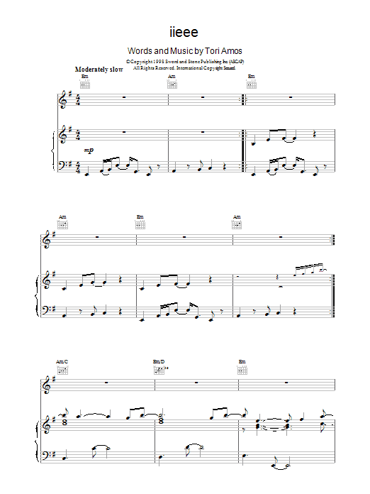 Tori Amos Iiieee Sheet Music Notes & Chords for Piano, Vocal & Guitar - Download or Print PDF