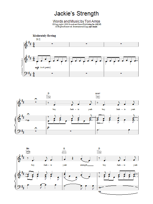 Tori Amos Jackie's Strength Sheet Music Notes & Chords for Piano, Vocal & Guitar (Right-Hand Melody) - Download or Print PDF