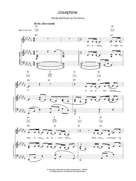 Tori Amos Josephine Sheet Music Notes & Chords for Piano, Vocal & Guitar (Right-Hand Melody) - Download or Print PDF