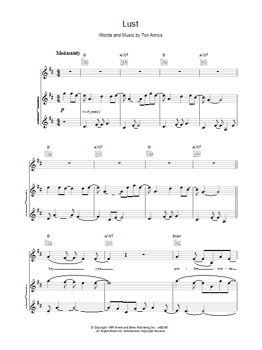 Tori Amos Lust Sheet Music Notes & Chords for Piano, Vocal & Guitar (Right-Hand Melody) - Download or Print PDF