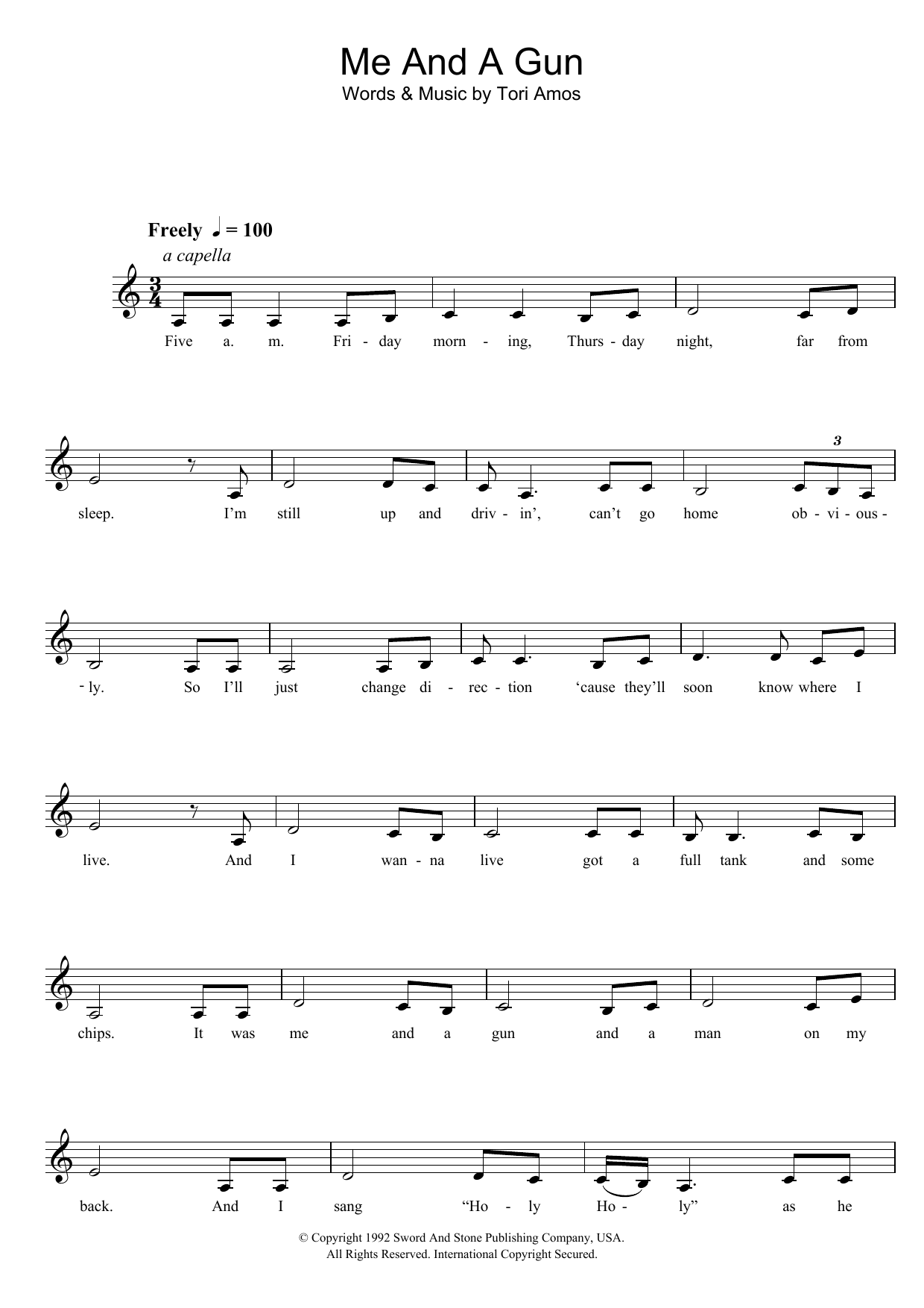 Tori Amos Me And A Gun Sheet Music Notes & Chords for Melody Line, Lyrics & Chords - Download or Print PDF