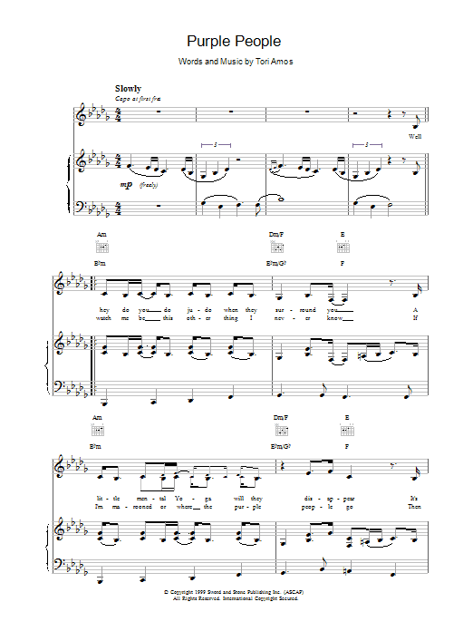 Tori Amos Purple people Sheet Music Notes & Chords for Piano, Vocal & Guitar (Right-Hand Melody) - Download or Print PDF