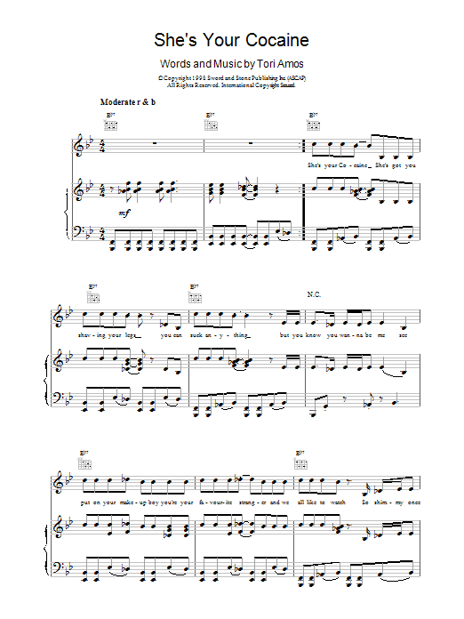 Tori Amos She's Your Cocaine Sheet Music Notes & Chords for Piano, Vocal & Guitar (Right-Hand Melody) - Download or Print PDF