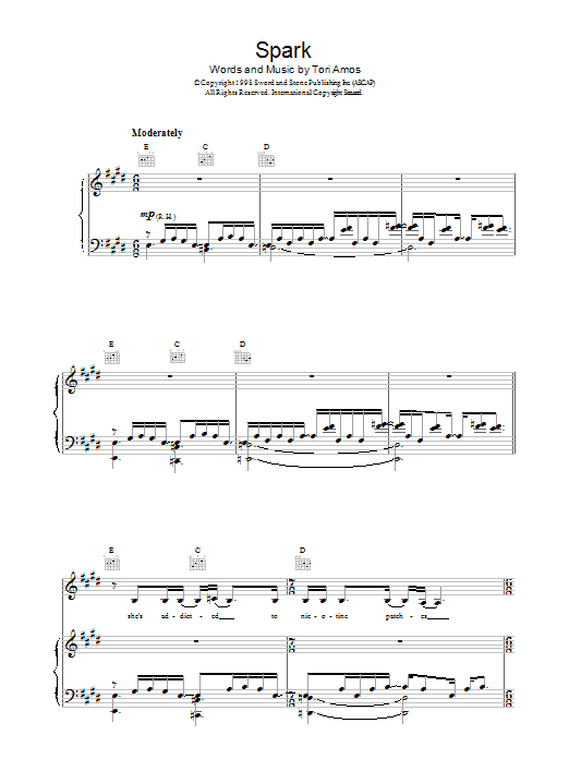 Tori Amos Spark Sheet Music Notes & Chords for Piano, Vocal & Guitar (Right-Hand Melody) - Download or Print PDF